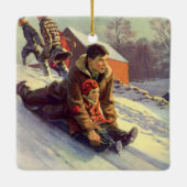 ヴィンテージクリスマス、父と娘そり セラミックオーナメント (裏面)