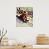 ヴィンテージクリスマス、父と娘そり ポスター (キッチン)