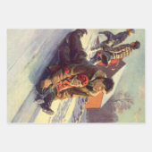 ヴィンテージクリスマス、父と娘そり ラッピングペーパーシート (正面)