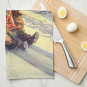 ヴィンテージクリスマス、父と娘のスレッジ キッチンタオル (四つ折り)