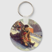 ヴィンテージクリスマス、父と娘のスレッジ キーホルダー (正面)