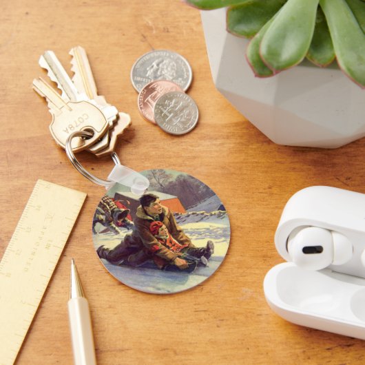 ヴィンテージクリスマス、父と娘のスレッジ キーホルダー (デスク)