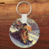 ヴィンテージクリスマス、父と娘のスレッジ キーホルダー (正面)