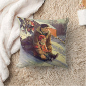 ヴィンテージクリスマス、父と娘のスレッジ クッション (ブランケット)