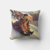 ヴィンテージクリスマス、父と娘のスレッジ クッション (正面)