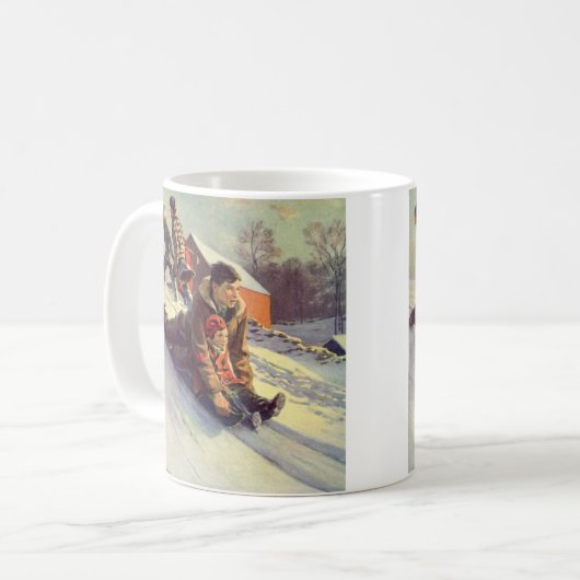 ヴィンテージクリスマス、父と娘のスレッジ コーヒーマグカップ (正面左)