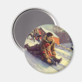 ヴィンテージクリスマス、父と娘のスレッジ マグネット (正面/裏面)