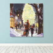 ヴィンテージクリスマス、父と子供たちのショッピング キャンバスプリント (インサイチュ (ウッドフロア))