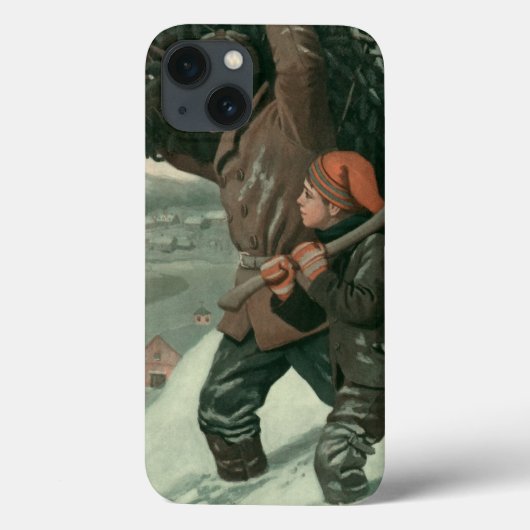 ヴィンテージクリスマス、父と息子が木を伐採 Case-Mate iPhoneケース (裏面)