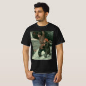 ヴィンテージクリスマス、父と息子が木を伐採 Tシャツ (正面フル)