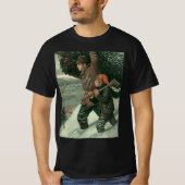 ヴィンテージクリスマス、父と息子が木を伐採 Tシャツ (正面)