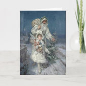 ヴィンテージクリスマス、父クリスマス、エンジェル、カスタム シーズンカード (正面)