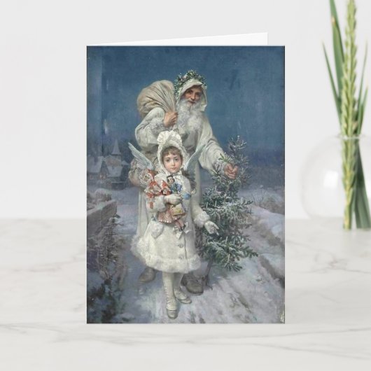 ヴィンテージクリスマス、父クリスマス、エンジェル、カスタム シーズンカード (正面)