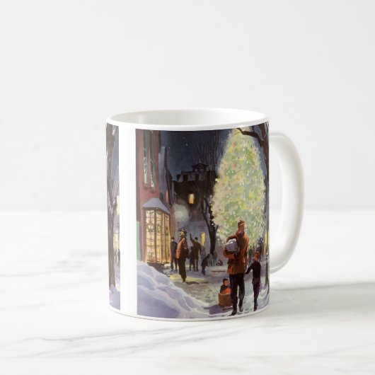 ヴィンテージクリスマス、父親のショッピングと子供 コーヒーマグカップ (正面右)