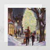 ヴィンテージクリスマス、父親のショッピングと子供 シーズンカード (正面/裏面)