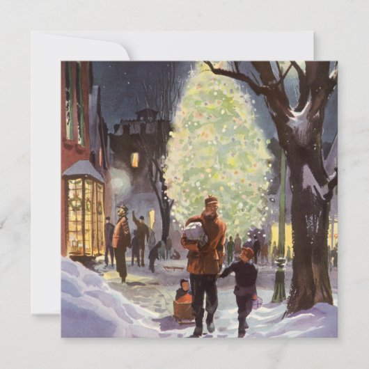 ヴィンテージクリスマス、父親のショッピングと子供 シーズンカード (正面)