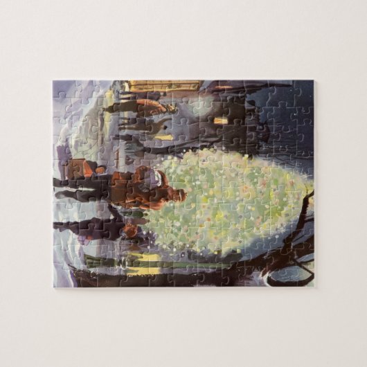 ヴィンテージクリスマス、父親のショッピングと子供 ジグソーパズル (横)