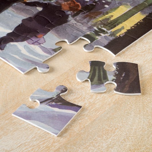 ヴィンテージクリスマス、父親のショッピングと子供 ジグソーパズル (側面)