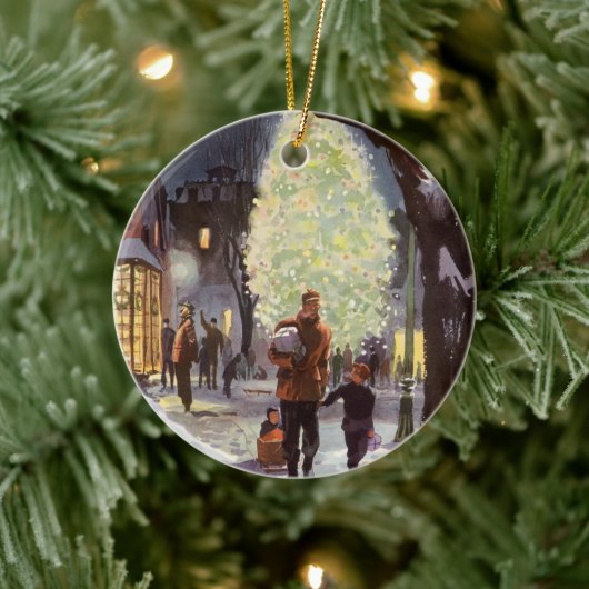 ヴィンテージクリスマス、父親のショッピングと子供 セラミックオーナメント (ツリー)