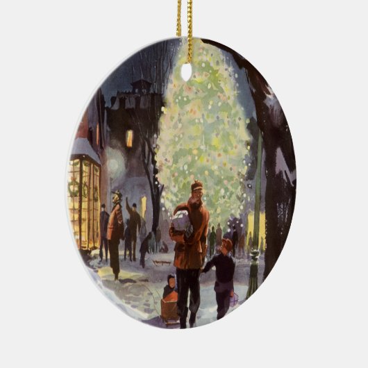 ヴィンテージクリスマス、父親のショッピングと子供 セラミックオーナメント (右)