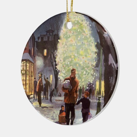 ヴィンテージクリスマス、父親のショッピングと子供 セラミックオーナメント (左)