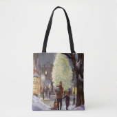 ヴィンテージクリスマス、父親のショッピングと子供 トートバッグ (正面)