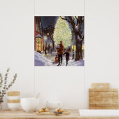 ヴィンテージクリスマス、父親のショッピングと子供 ポスター (キッチン)