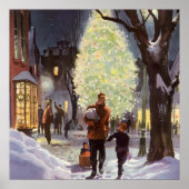 ヴィンテージクリスマス、父親のショッピングと子供 ポスター (正面)