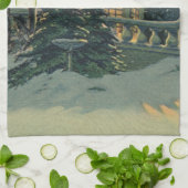 ヴィンテージクリスマス、窓にリースのある家 キッチンタオル (折り畳み)