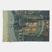 ヴィンテージクリスマス、窓にリースのある家 キッチンタオル (横)