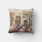 ヴィンテージクリスマス、窓にリースのある家 クッション (正面)