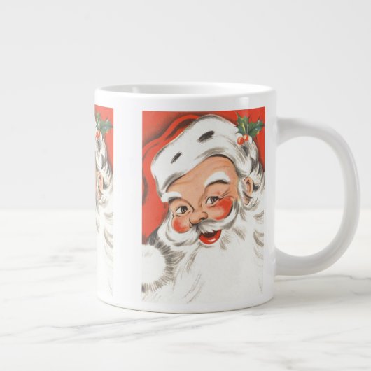 ヴィンテージクリスマス、笑顔のサンタクロース ジャンボコーヒーマグカップ (右)