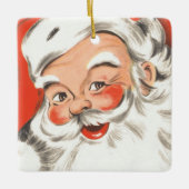 ヴィンテージクリスマス、笑顔のサンタクロース セラミックオーナメント (正面)