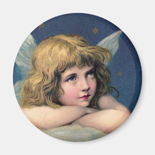 ヴィンテージクリスマス、美しい天使とゴールドの星 マグネット (正面)