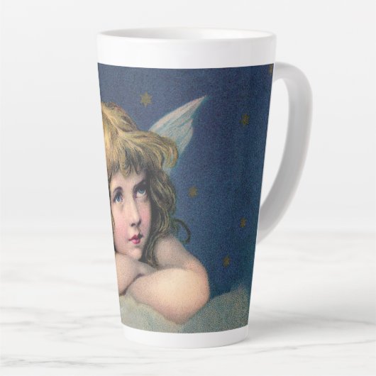 ヴィンテージクリスマス、美しい天使と金ゴールド星 カフェラテマグ (右アングル)