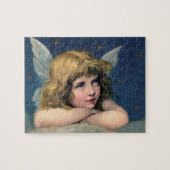 ヴィンテージクリスマス、美しい天使と金ゴールド星 ジグソーパズル (横)