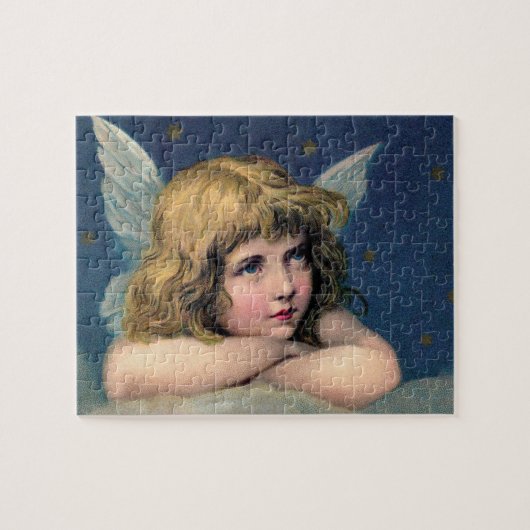 ヴィンテージクリスマス、美しい天使と金ゴールド星 ジグソーパズル (横)