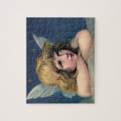 ヴィンテージクリスマス、美しい天使と金ゴールド星 ジグソーパズル (縦)