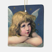 ヴィンテージクリスマス、美しい天使と金ゴールド星 セラミックオーナメント (左)