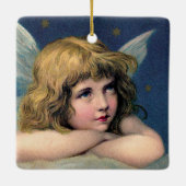 ヴィンテージクリスマス、美しい天使と金ゴールド星 セラミックオーナメント (裏面)
