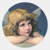 ヴィンテージクリスマス、美しい天使と金ゴールド星 ラウンドシール (正面)