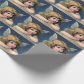 ヴィンテージクリスマス、美しい天使と金ゴールド星 ラッピングペーパー (角)