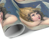 ヴィンテージクリスマス、美しい天使と金ゴールド星 ラッピングペーパー (ロールコーナー)