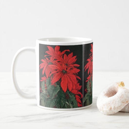 ヴィンテージクリスマス 赤いポインセチアの植物 花 コーヒーマグカップ (ドーナツ)