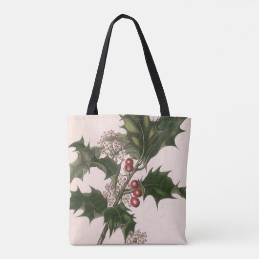 ヴィンテージクリスマス、赤い実のホーリー植物 トートバッグ (裏面)