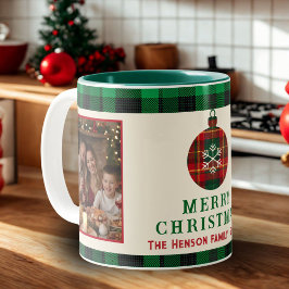 ヴィンテージクリスマス 赤 緑 ターターンチェック 2枚の写真 ツートーンマグカップ