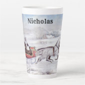 ヴィンテージクリスマス、道路の冬、そり馬 カフェラテマグ (正面)