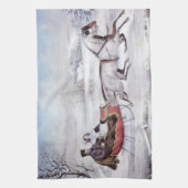 ヴィンテージクリスマス、道路の冬、そり馬 キッチンタオル (縦)