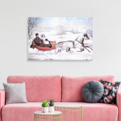 ヴィンテージクリスマス、道路の冬、そり馬 キャンバスプリント (インサイチュ (リビング))