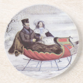 ヴィンテージクリスマス、道路の冬、そり馬 コースター